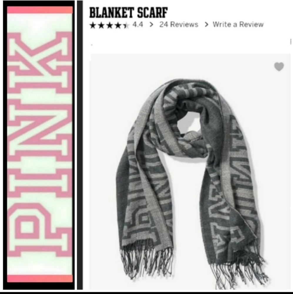 NEW VICTORIA'S SECRET PINK LOGO GREY BLANKET SCARF